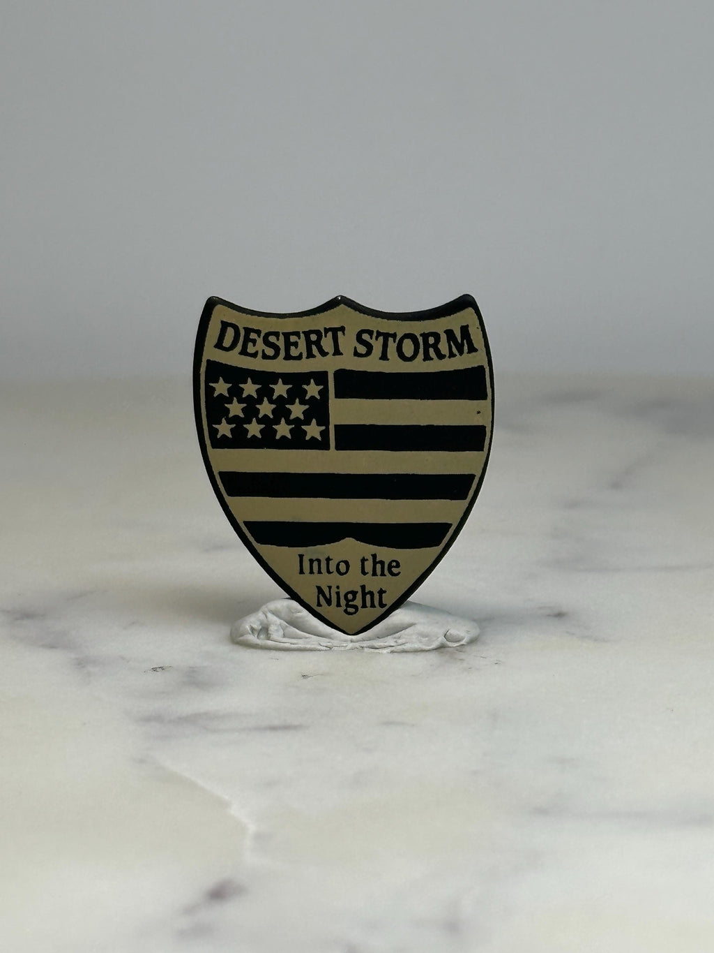 Desert Storm Military Pin: Black & Gold Shield - Gulf War Era Accessory