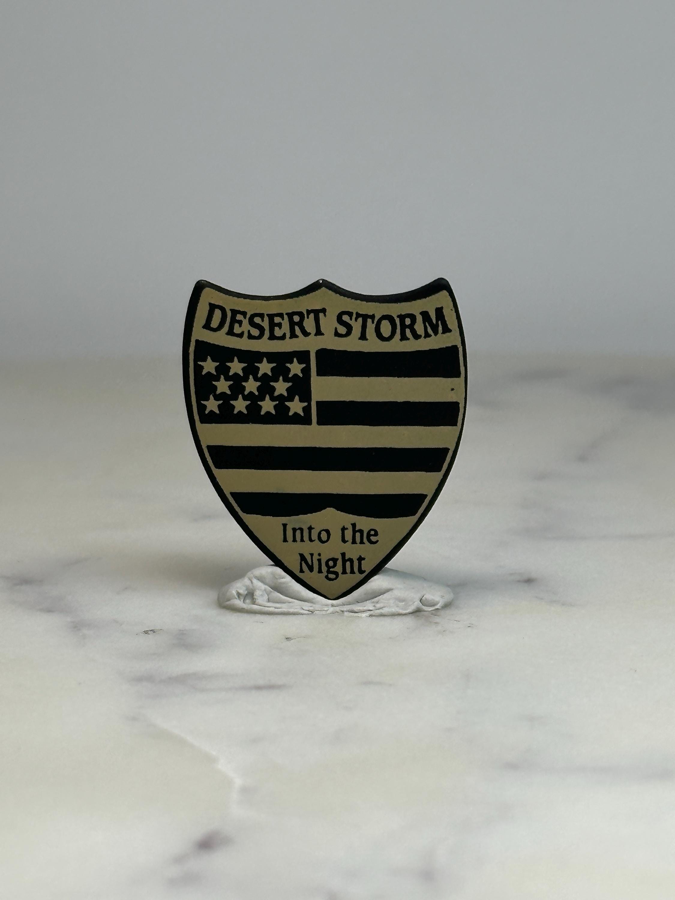 Desert Storm Military Pin: Black & Gold Shield - Gulf War Era Accessory