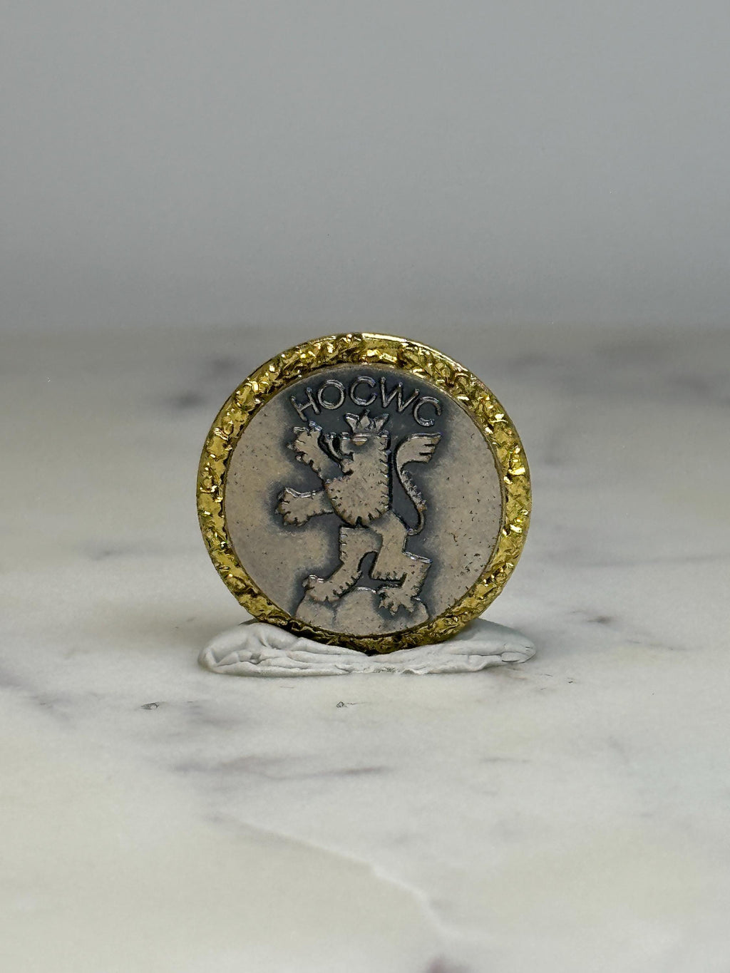 HOCWC Crest Lapel Pin: Gold-Tone Lion Emblem - Vintage Accessory