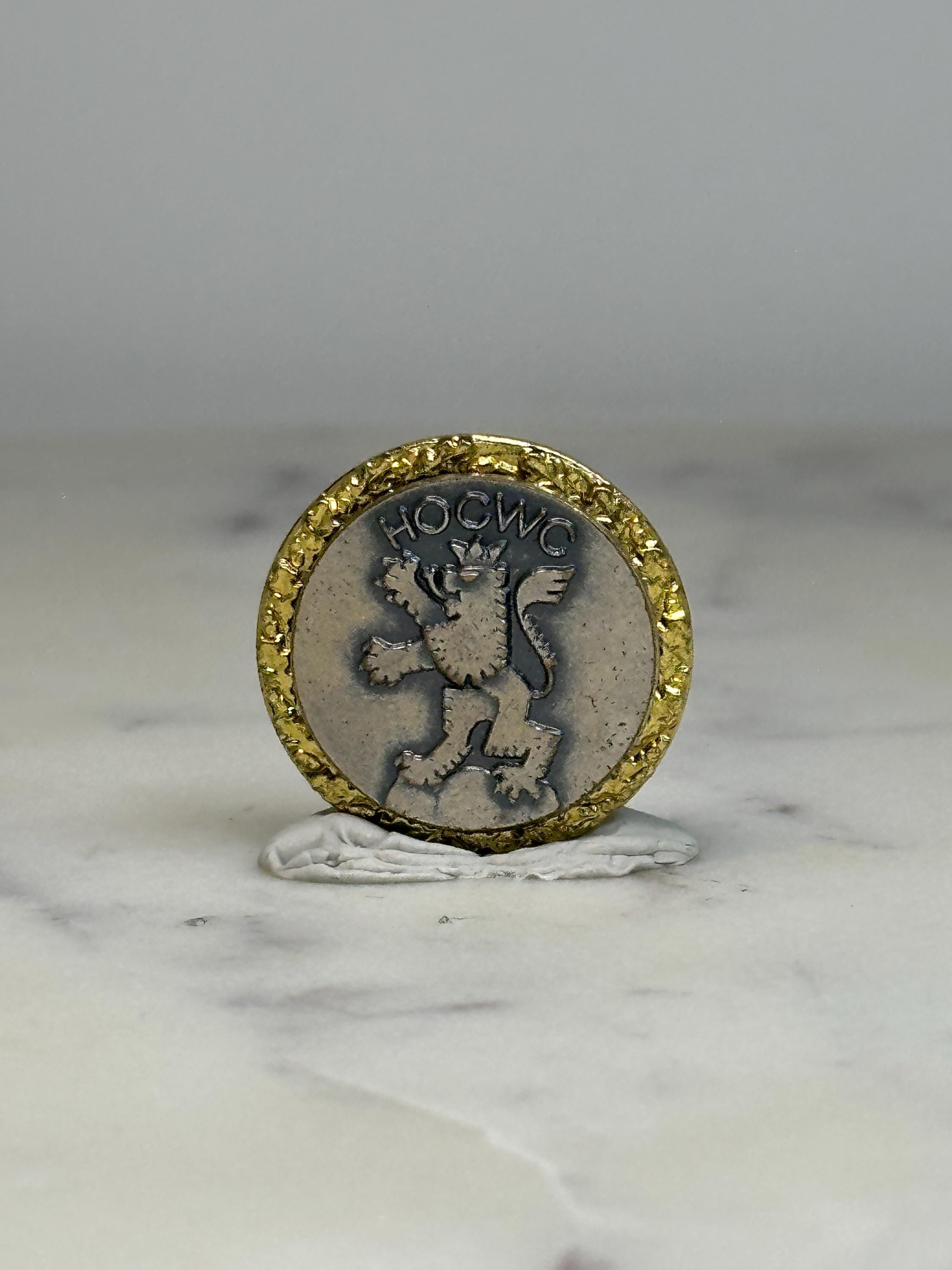 HOCWC Crest Lapel Pin: Gold-Tone Lion Emblem - Vintage Accessory