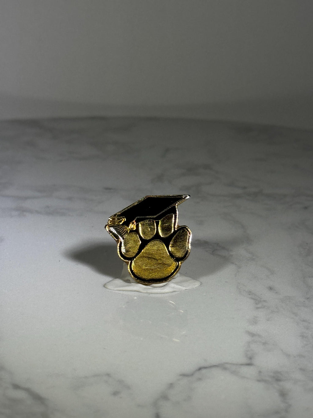 Graduation Paw Print Pin: Gold & Black Enamel - School Spirit Accessory