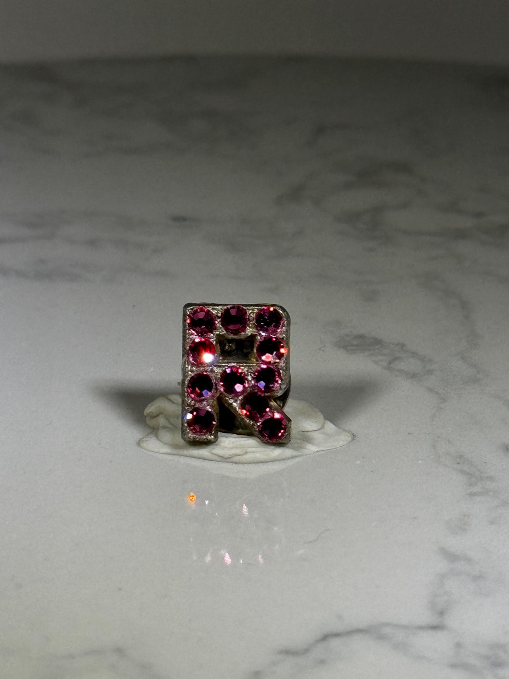 Letter R Initial Pin: Silver with Pink Rhinestones - Vintage Style Accessory