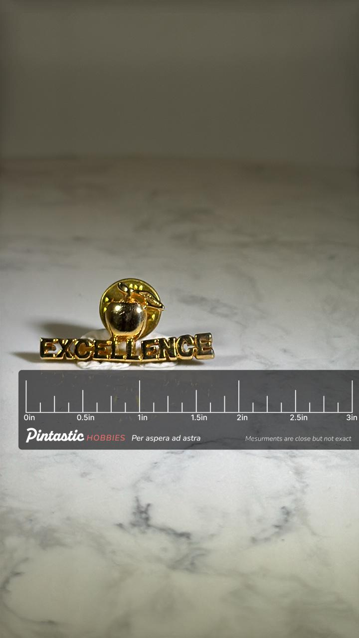 Excellence Apple Lapel Pin: Gold Tone Finish - Education Award Accessory with ruler overlay for size reference