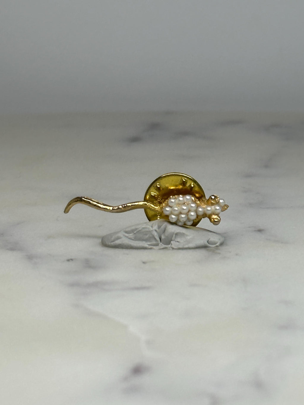 Mouse Lapel Pin: Gold Tone with Faux Pearls - Vintage Style Accessory
