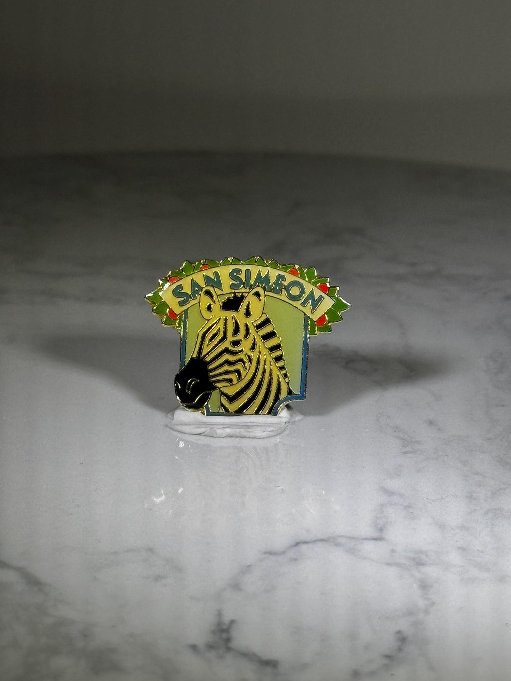San Simeon Zebra Pin: Enamel Souvenir - Retro Travel Accessory