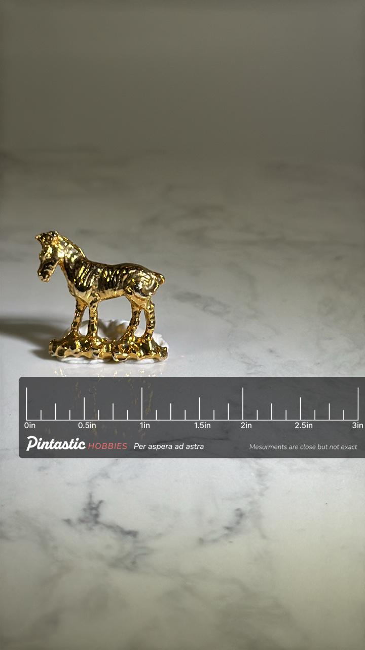Horse Gold Tone Pin: Detailed Standing Pony - Vintage Animal Accessory with ruler overlay for size reference