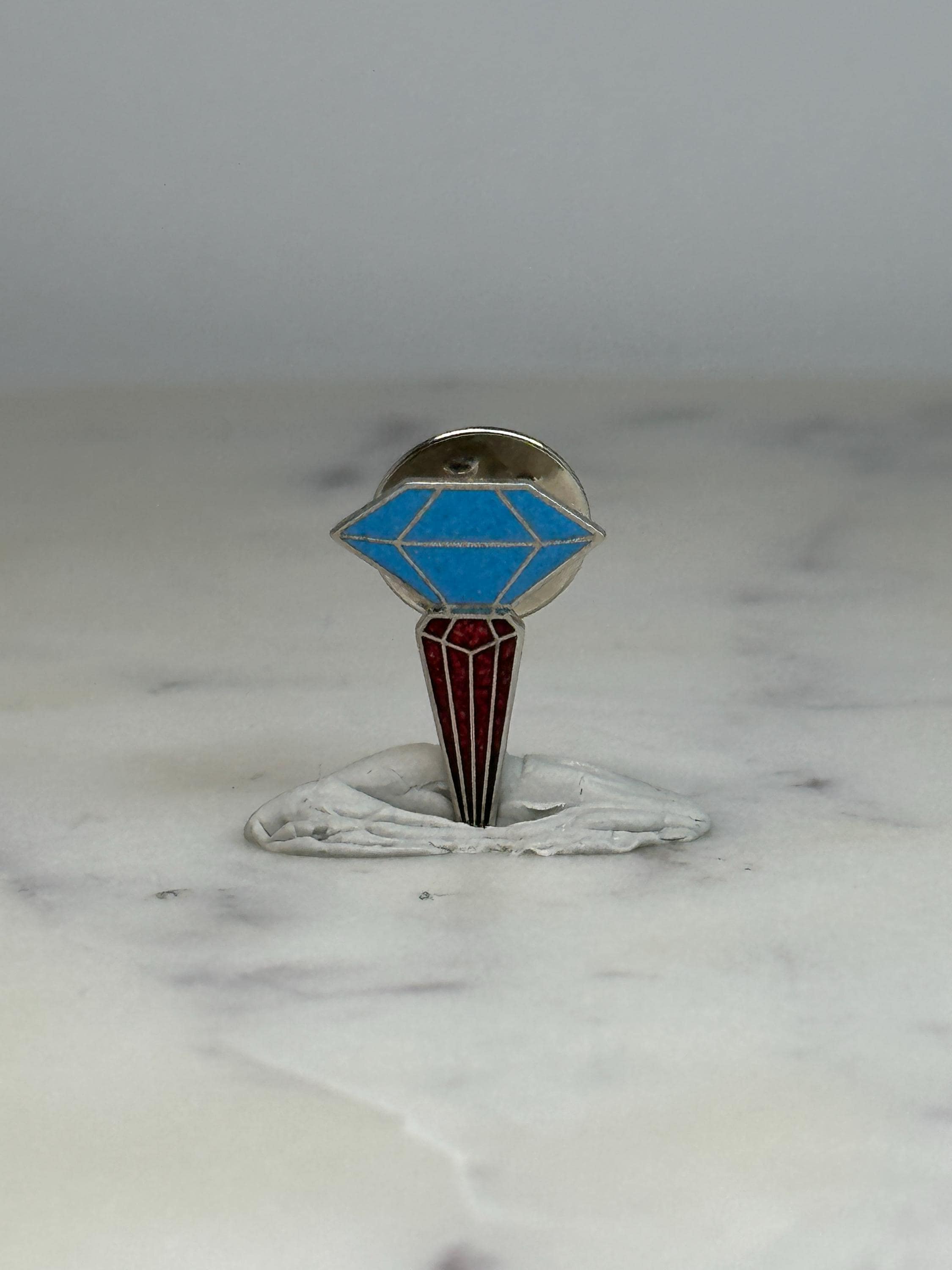 Geometric Diamond Lapel Pin: Silver Blue Red Enamel - Retro Accessory