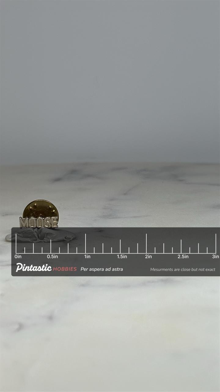 Moose Lodge Pin: Gold Tone Enamel - Fraternal Vintage Accessory with ruler overlay for size reference