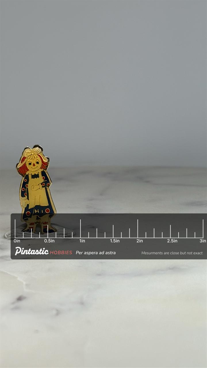 Rag Doll Ohio Pin: Red White Blue Enamel - Vintage State Souvenir Accessory with ruler overlay for size reference