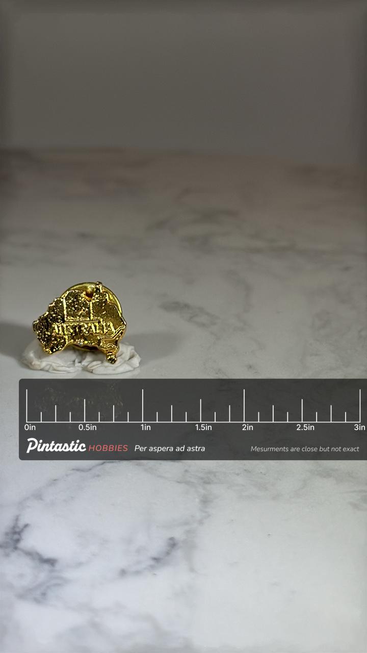 Australia Souvenir Pin: Gold Tone Finish - Vintage Travel Accessory with ruler overlay for size reference