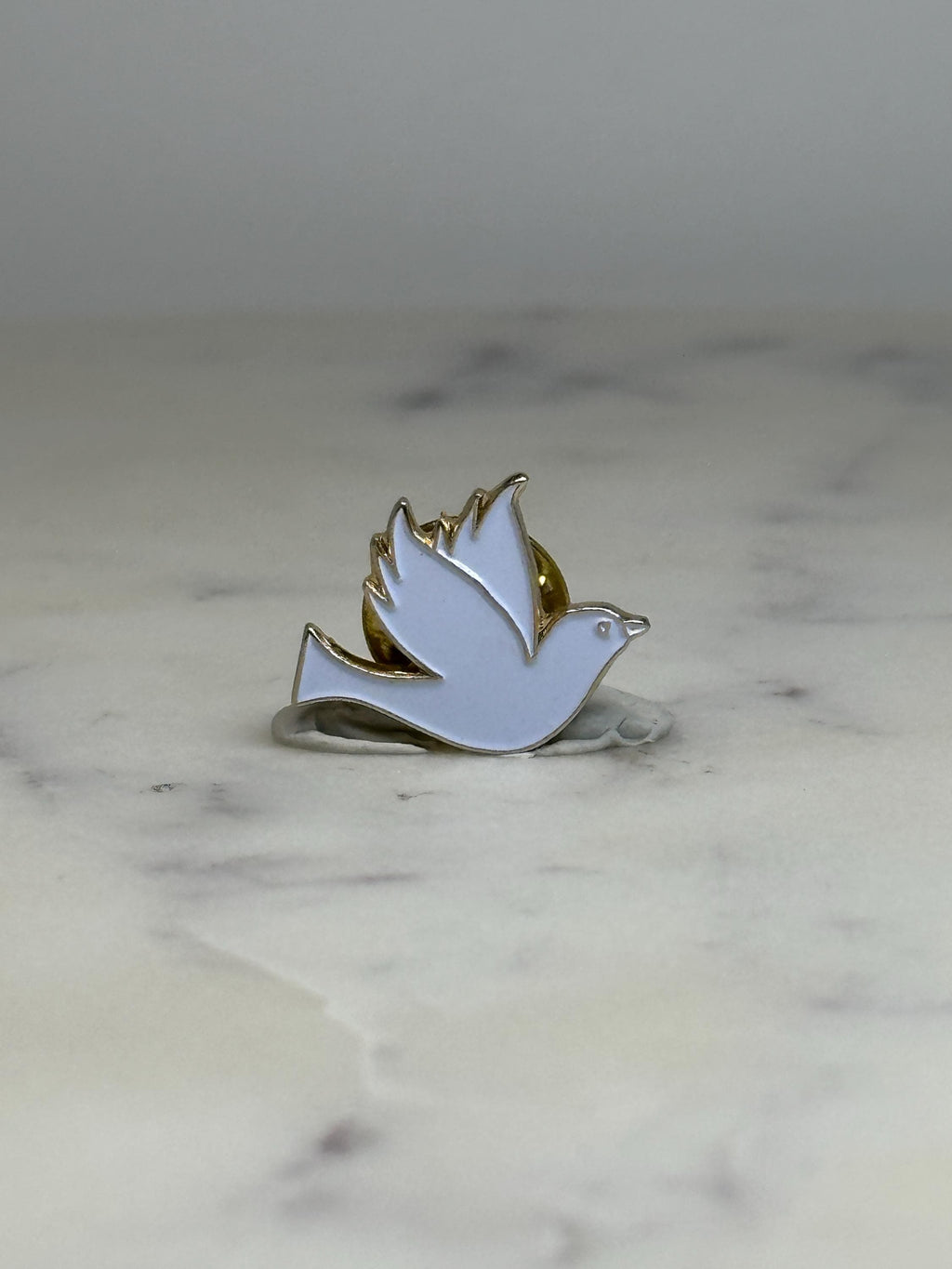 White Dove Enamel Lapel Pin: Gold Trim - Peace Symbol Accessory