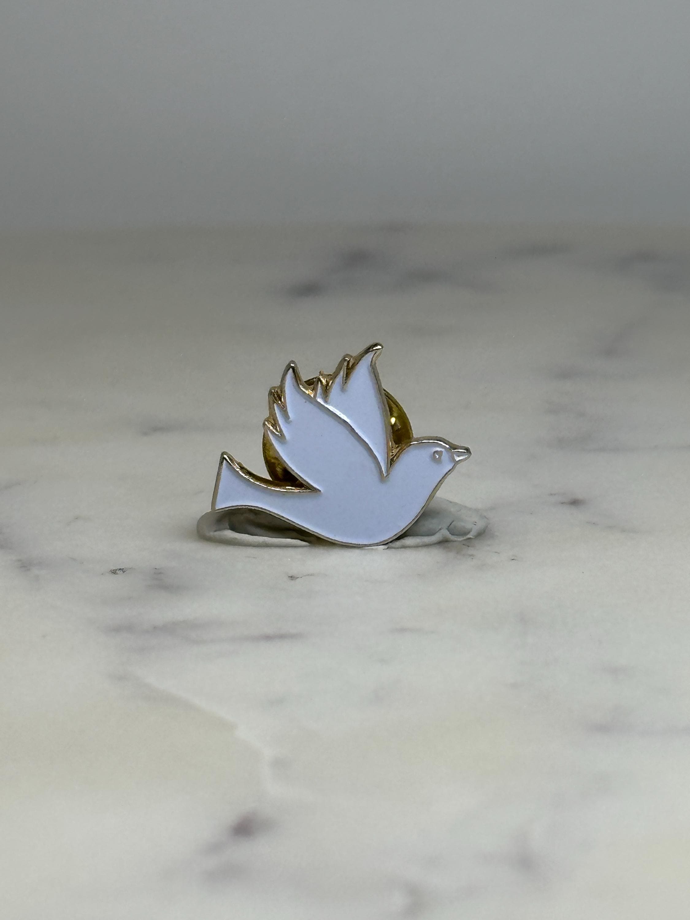 White Dove Enamel Lapel Pin: Gold Trim - Peace Symbol Accessory