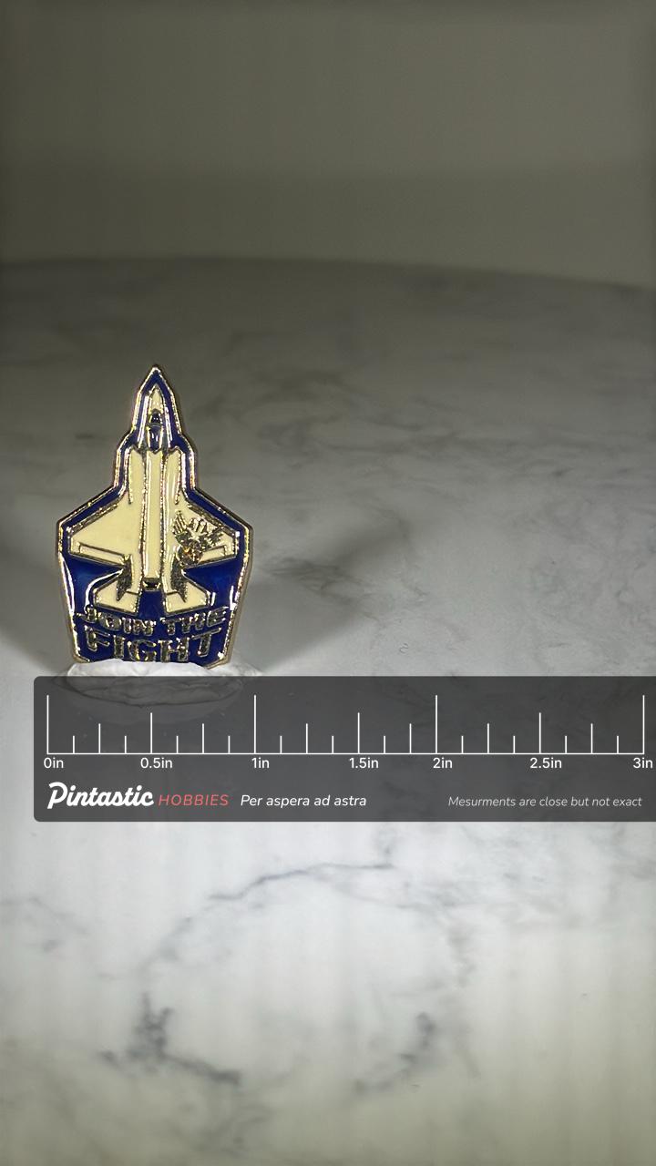 Space Shuttle Enamel Pin: Gold and Navy Finish - Patriotic Era Accessory with ruler overlay for size reference