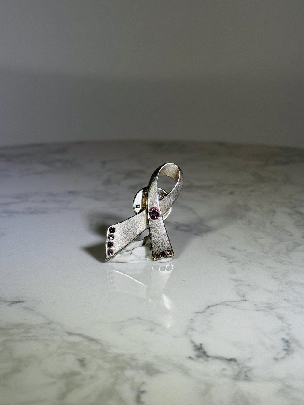 Awareness Ribbon Pin: Silver with Pink Rhinestones - Support Cause Accessory