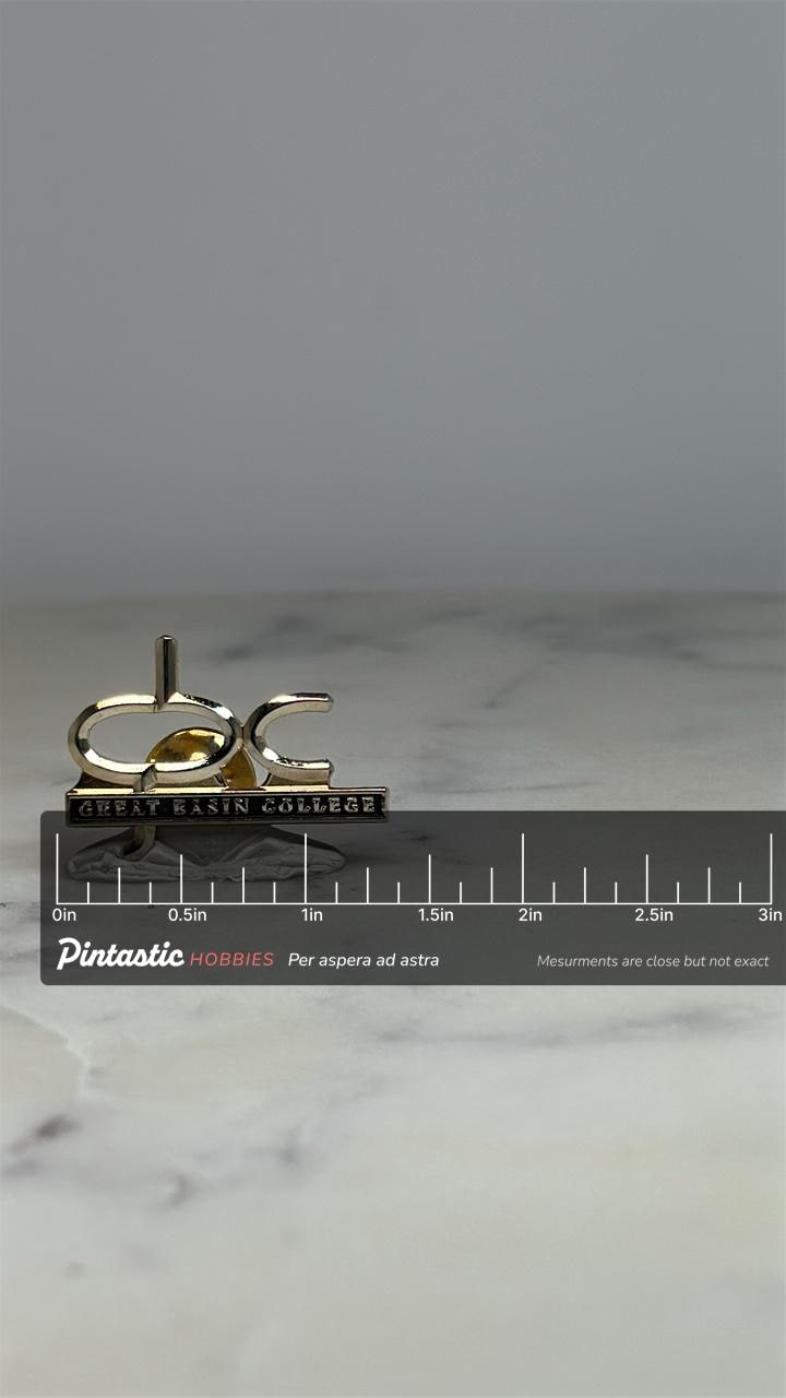Great Basin College Lapel Pin: Gold Tone Finish - Academic Accessory with ruler overlay for size reference