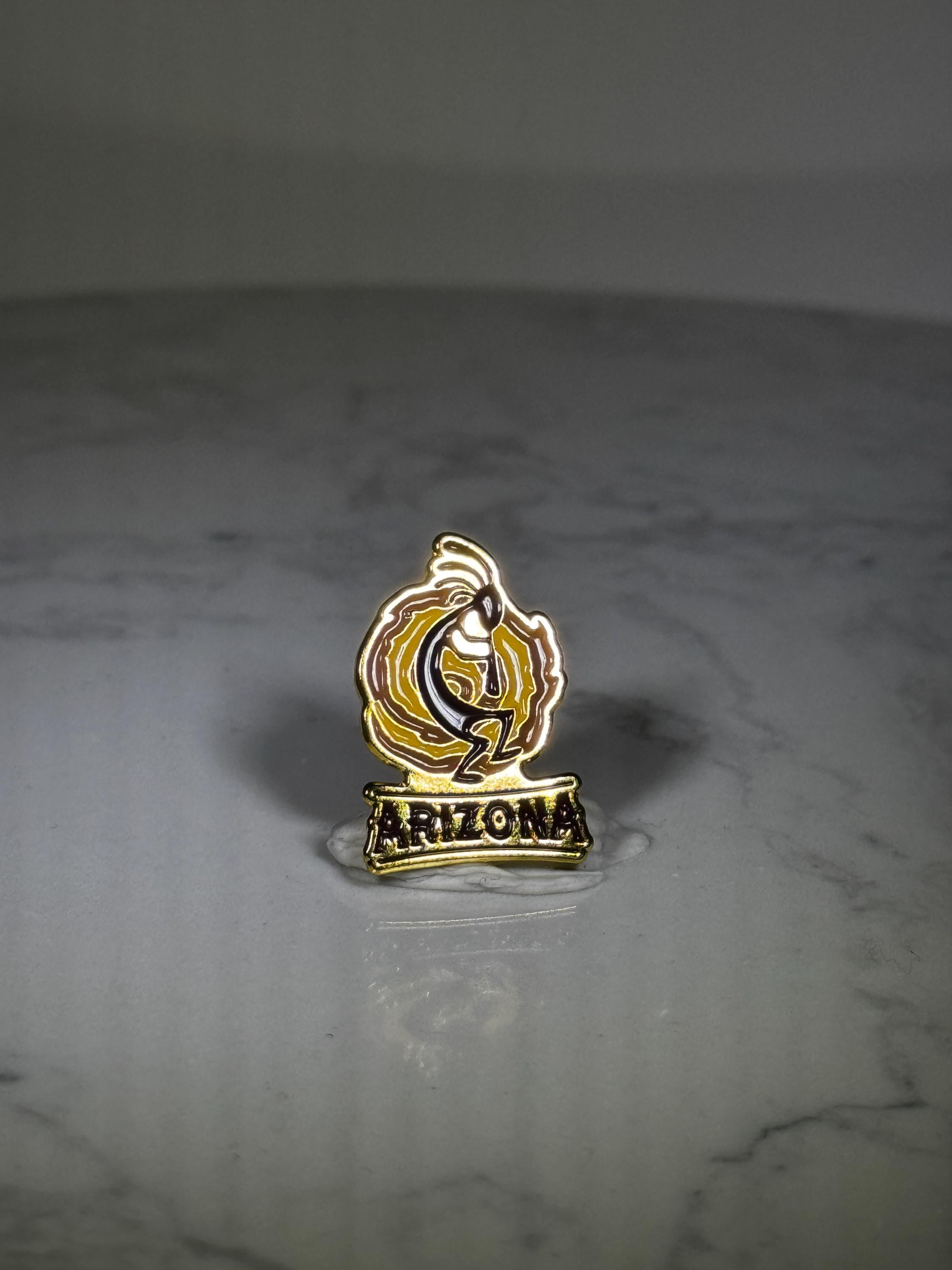 Arizona Kokopelli Pin: Gold Enamel Finish - Southwest Souvenir Accessory