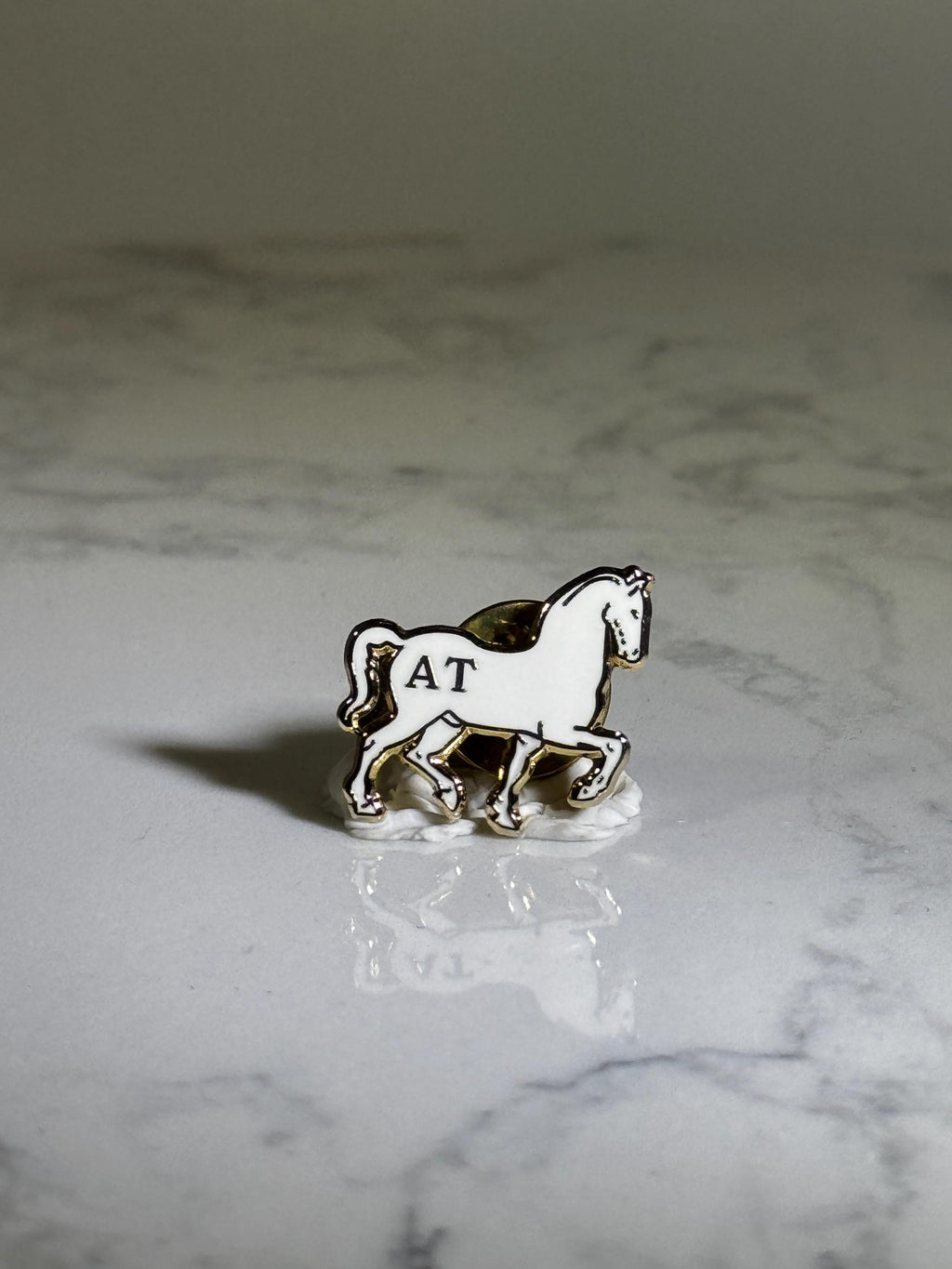 Dressage Horse Enamel Pin: White & Gold Finish - Equestrian Accessory