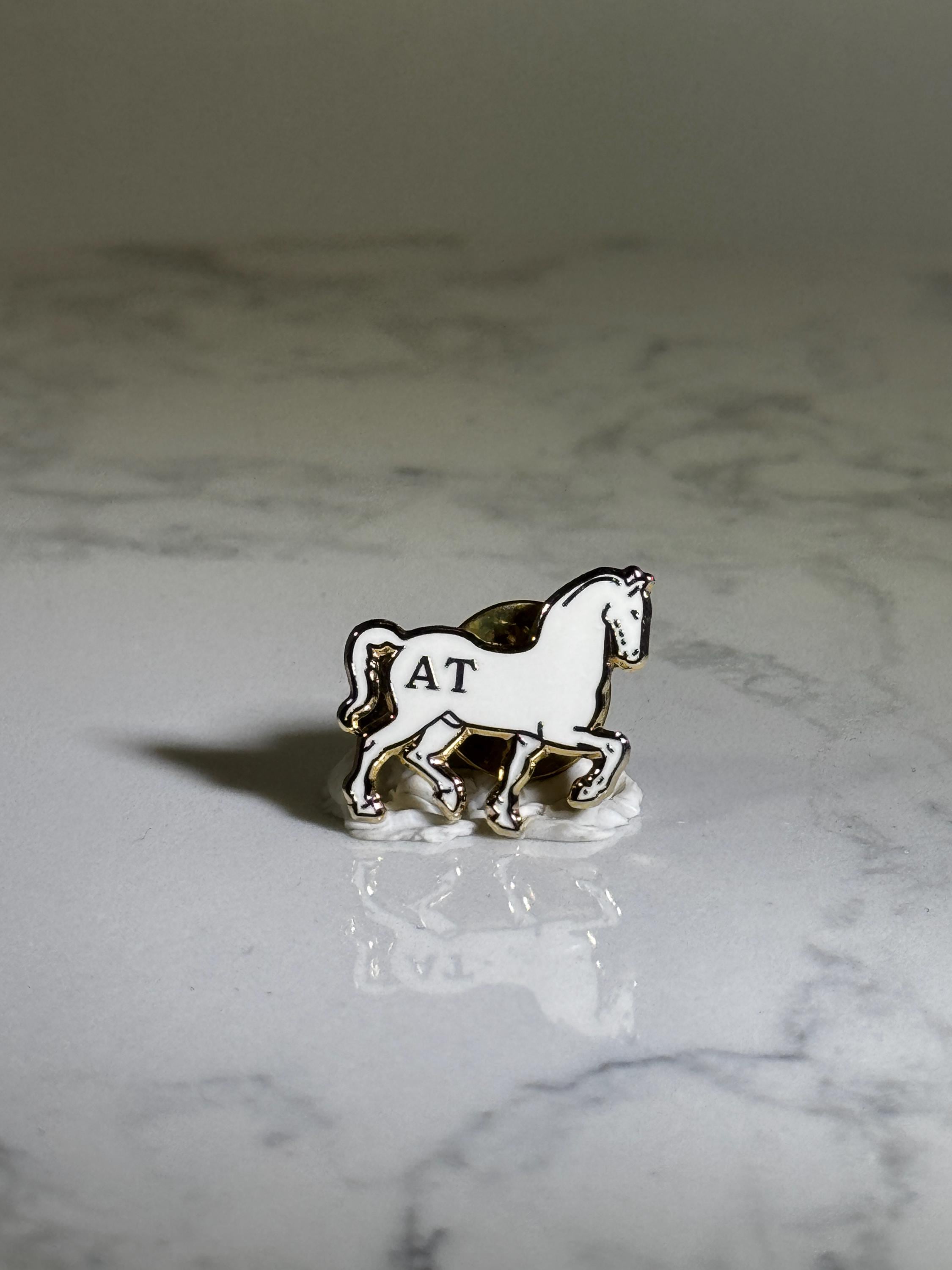 Dressage Horse Enamel Pin: White & Gold Finish - Equestrian Accessory