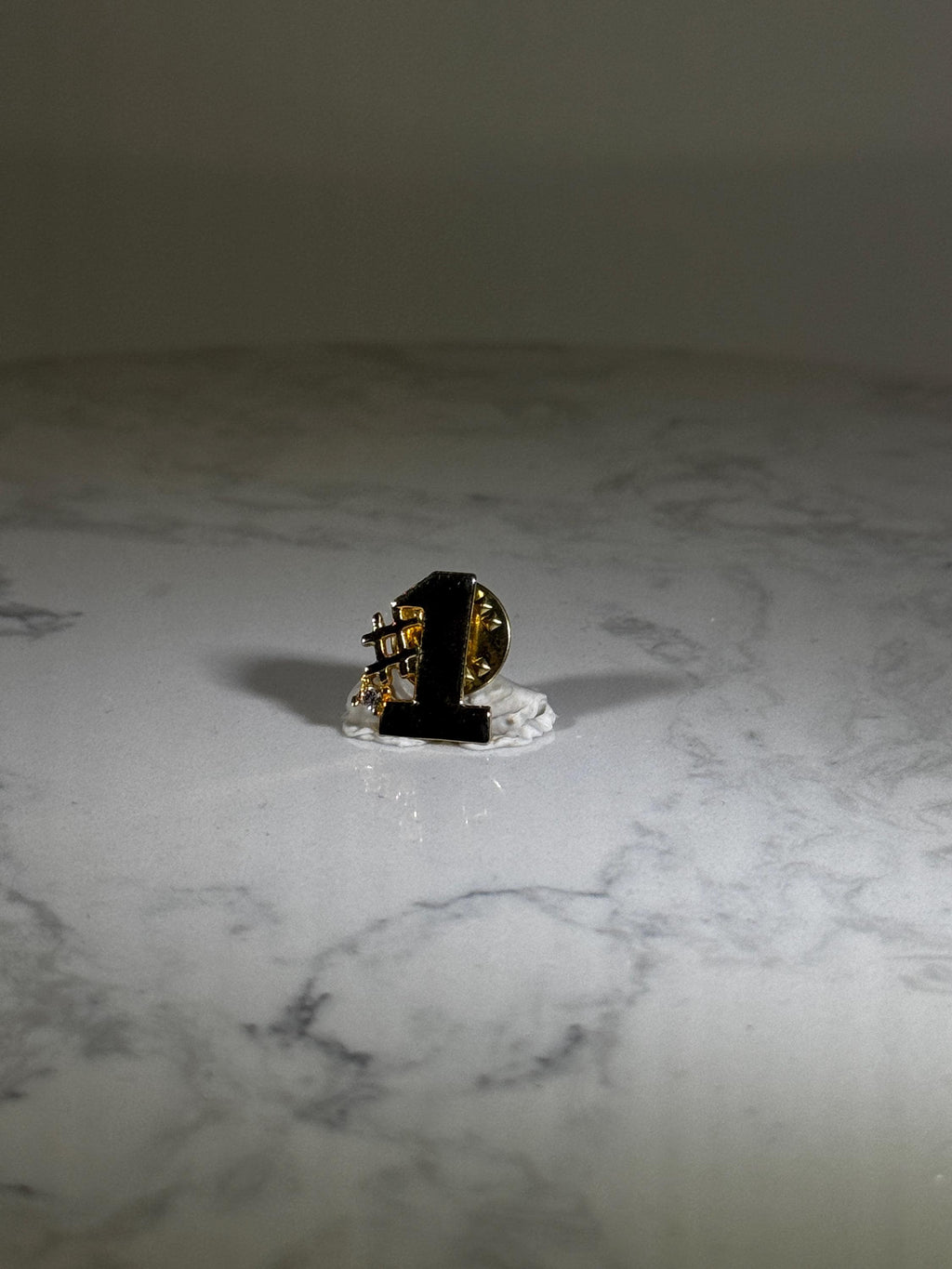 Number 1 Lapel Pin: Black and Gold Enamel - Vintage Career Accessory