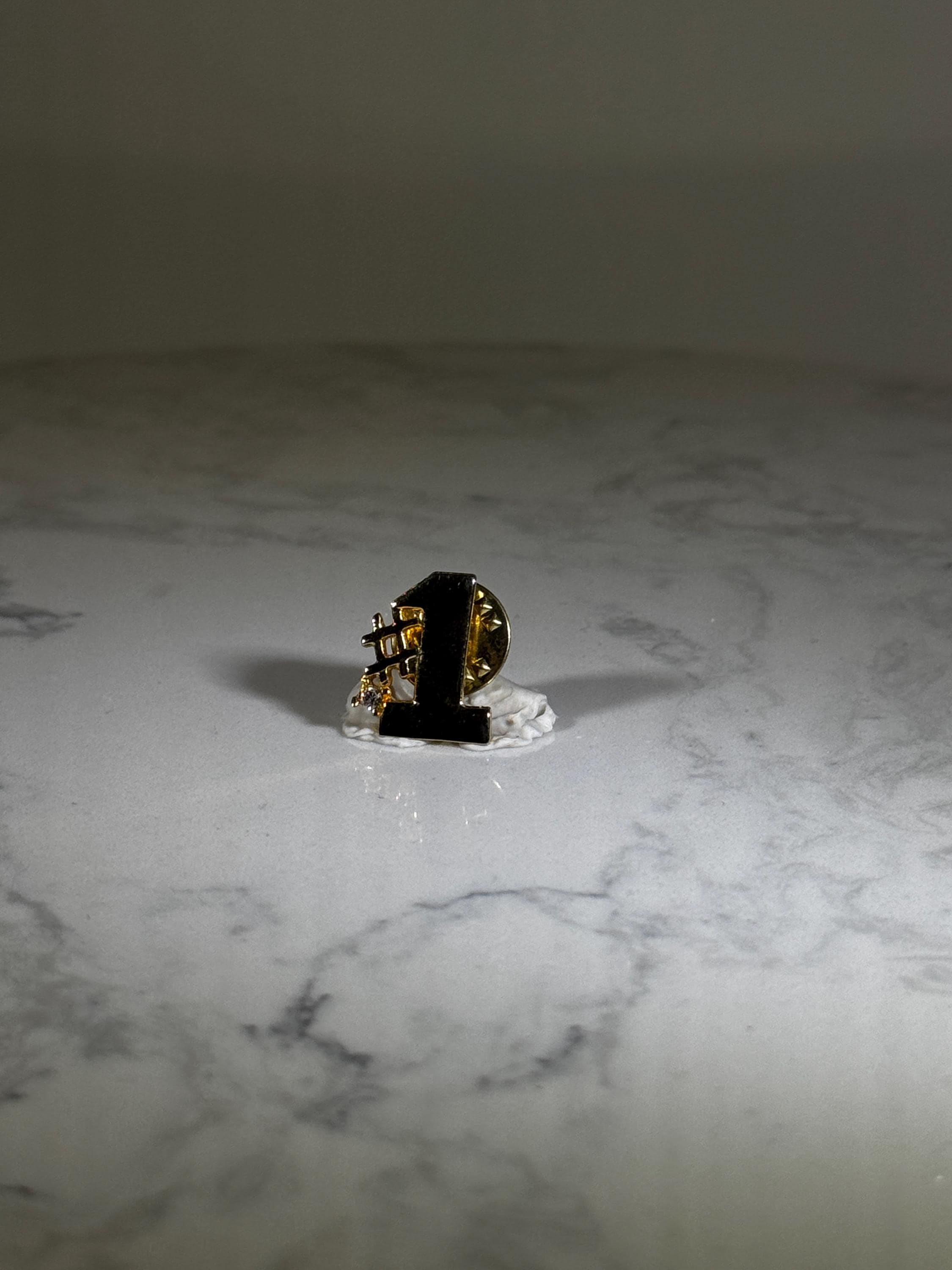 Number 1 Lapel Pin: Black and Gold Enamel - Vintage Career Accessory