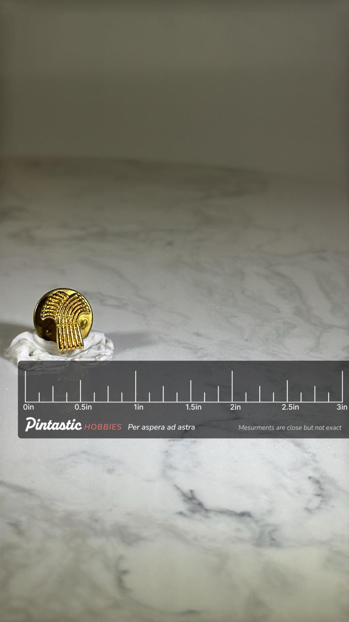 Wheat Sheaf Lapel Pin: Gold Finish - Farm Accessory with ruler overlay for size reference