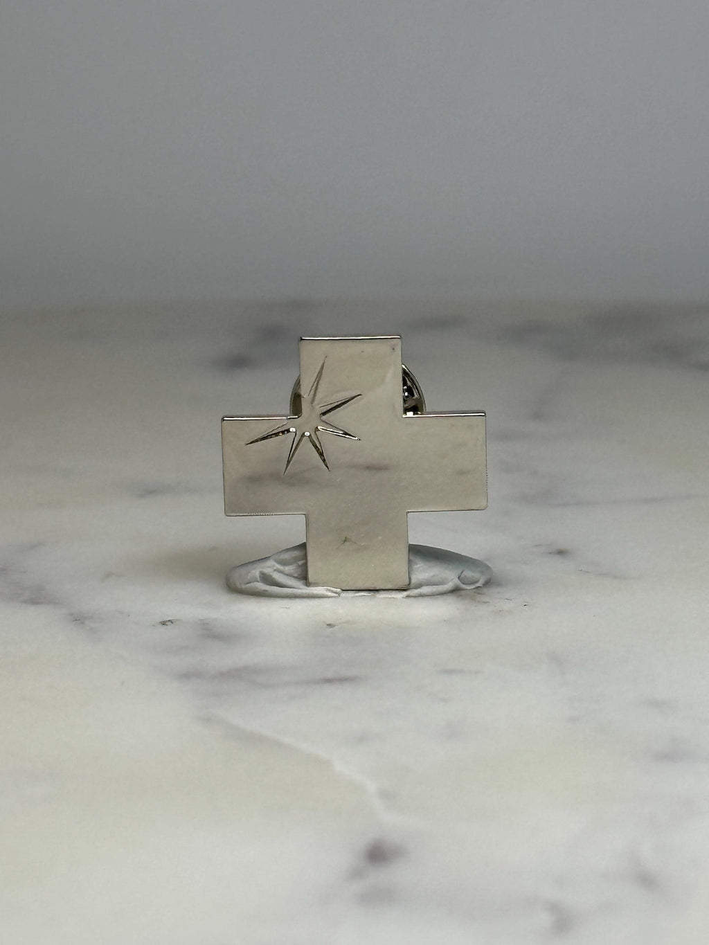 Cross with Starburst Lapel Pin: Silver Tone - Minimalist Religious Accessory