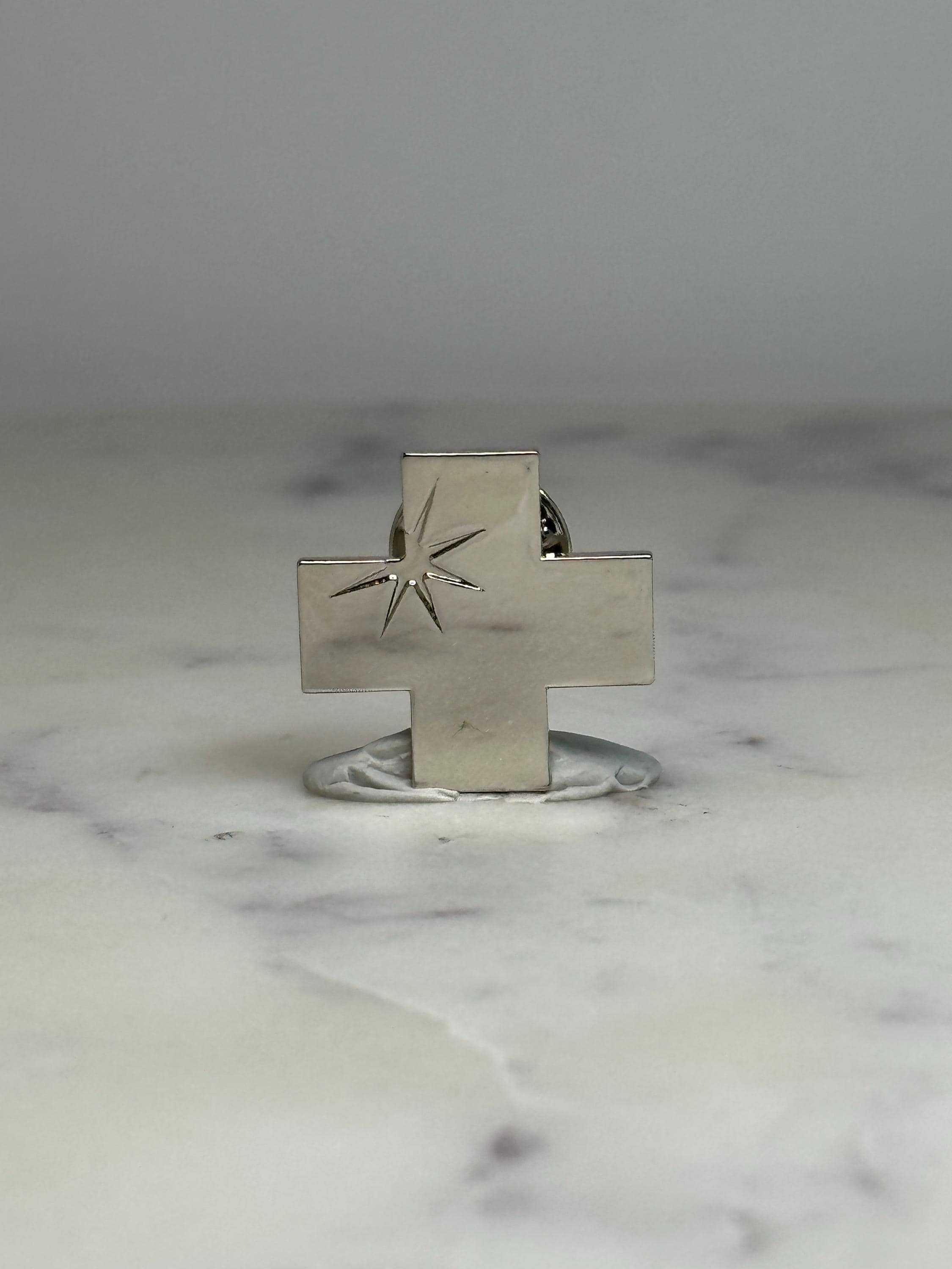 Cross with Starburst Lapel Pin: Silver Tone - Minimalist Religious Accessory