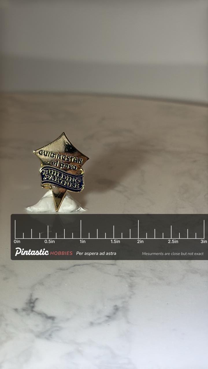 Guiding Star El Paso Pin: Gold & Navy Enamel - Corporate Recognition Accessory with ruler overlay for size reference