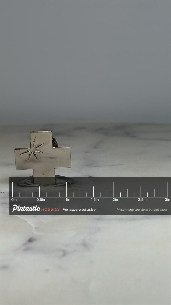 Cross with Starburst Lapel Pin: Silver Tone - Minimalist Religious Accessory with ruler overlay for size reference