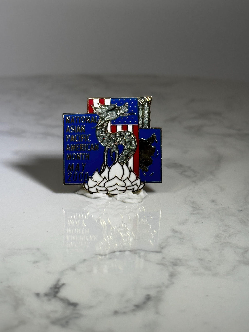 Asian Pacific Heritage Enamel Pin: Red White Blue Dragon - 2000 Collectible Accessory