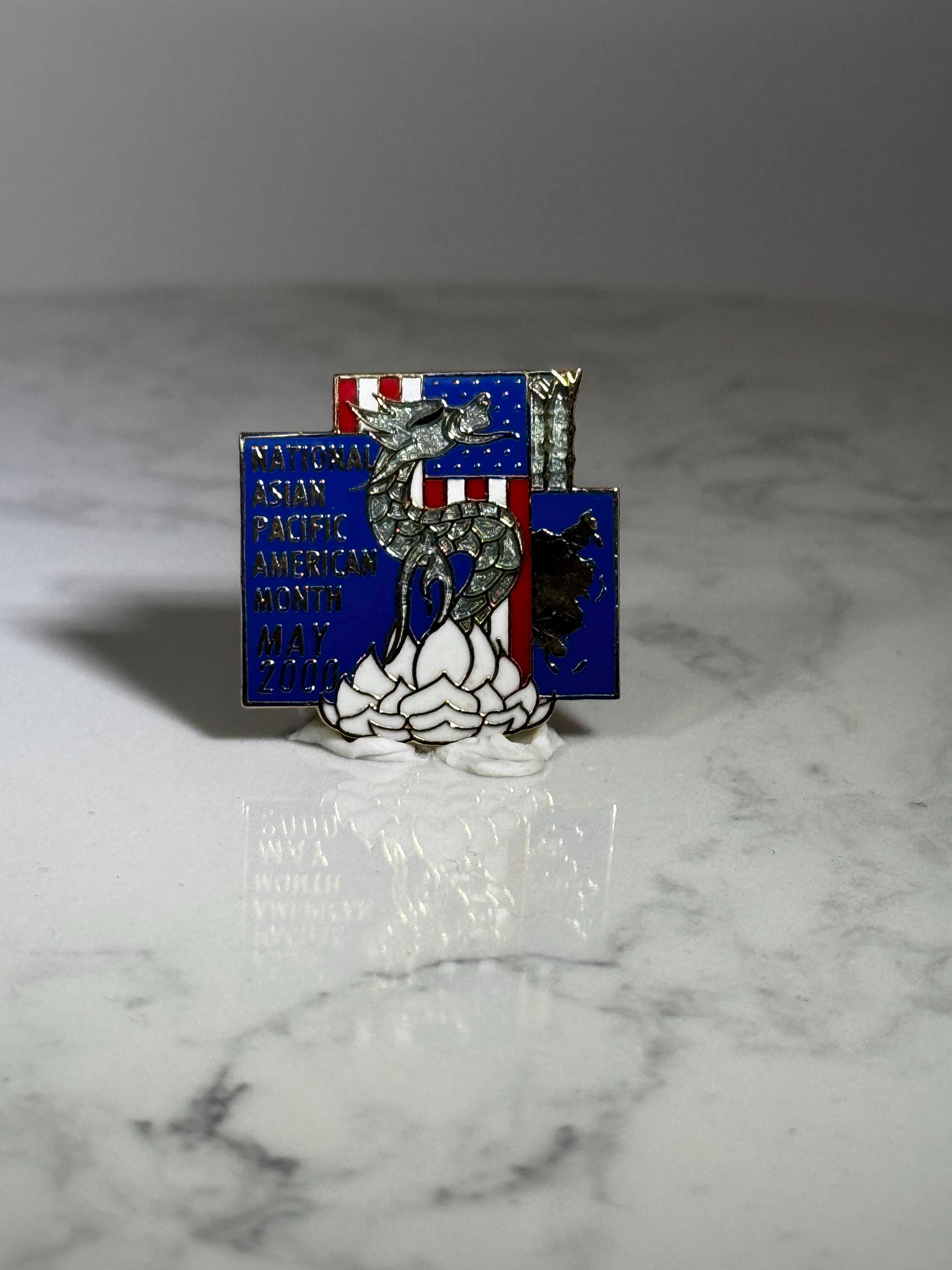Asian Pacific Heritage Enamel Pin: Red White Blue Dragon - 2000 Collectible Accessory
