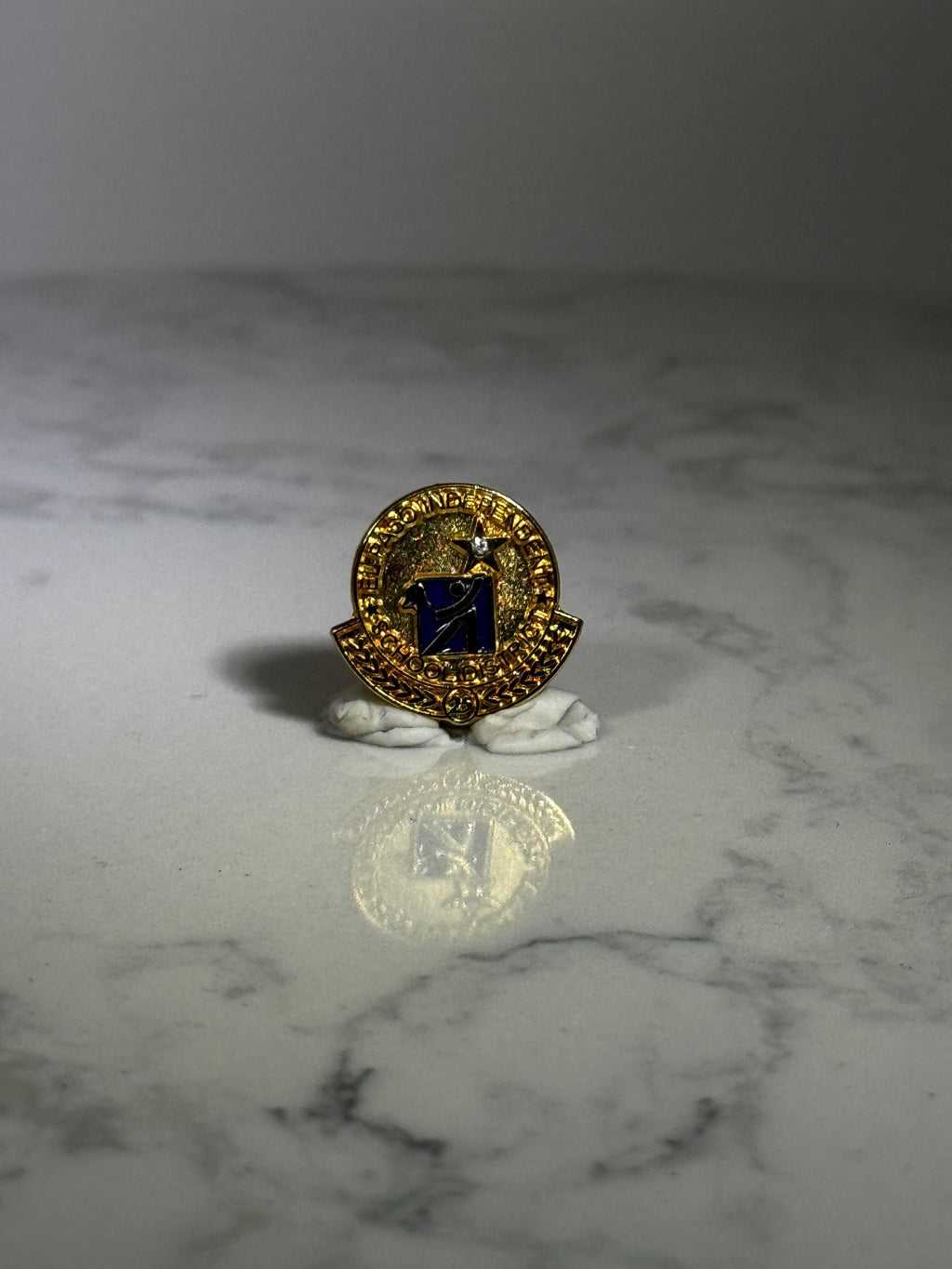 El Paso School District Years of Service Pin: Gold Tone with Blue Enamel - Vintage Career Accessory