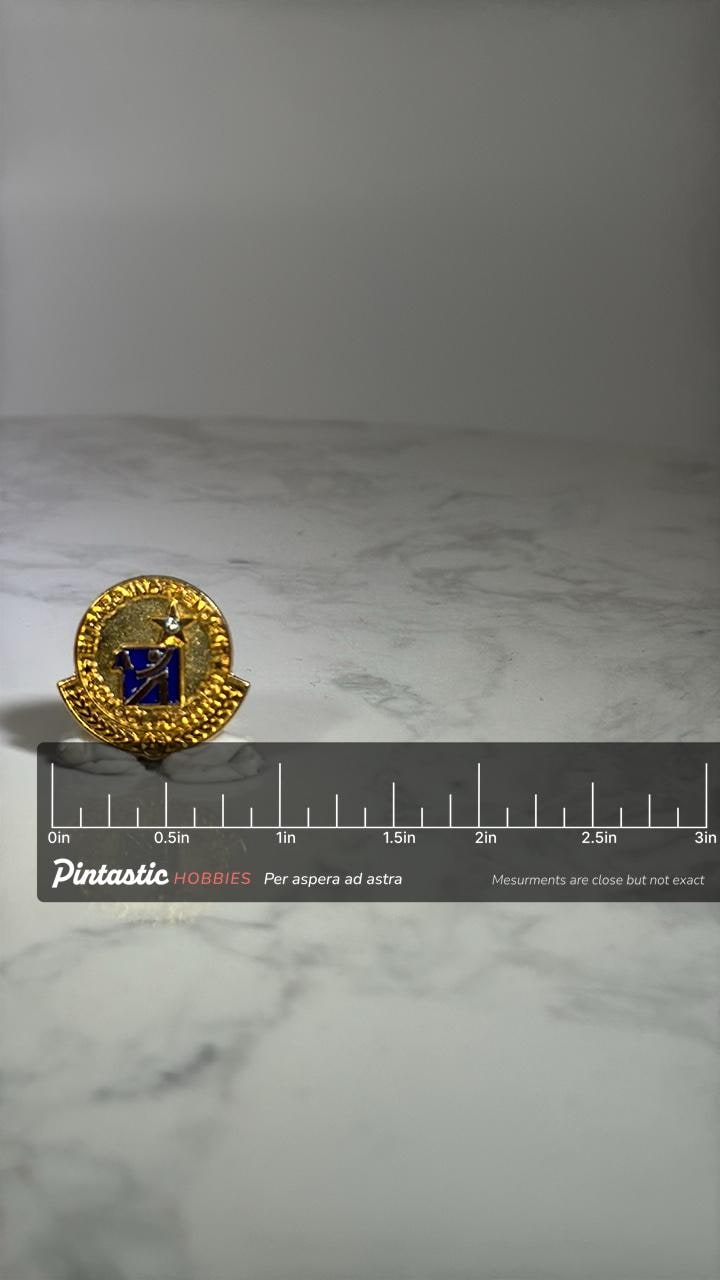 El Paso School District Years of Service Pin: Gold Tone with Blue Enamel - Vintage Career Accessory with ruler overlay for si
