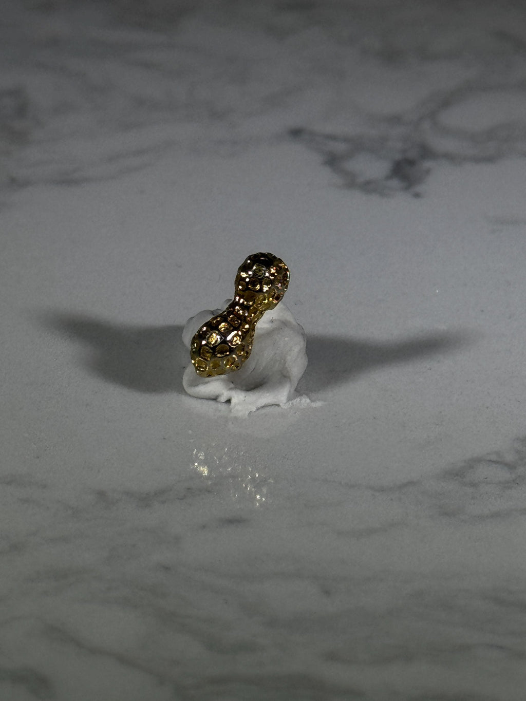 Gold Peanut Novelty Pin: Rhinestone Accent - Retro Whimsy Accessory