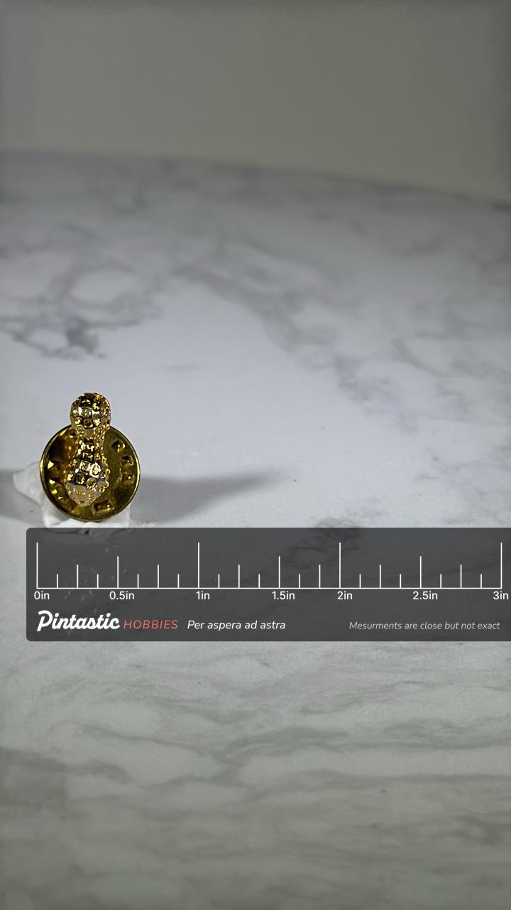 Gold Peanut Novelty Pin: Rhinestone Accent - Retro Whimsy Accessory with ruler overlay for size reference