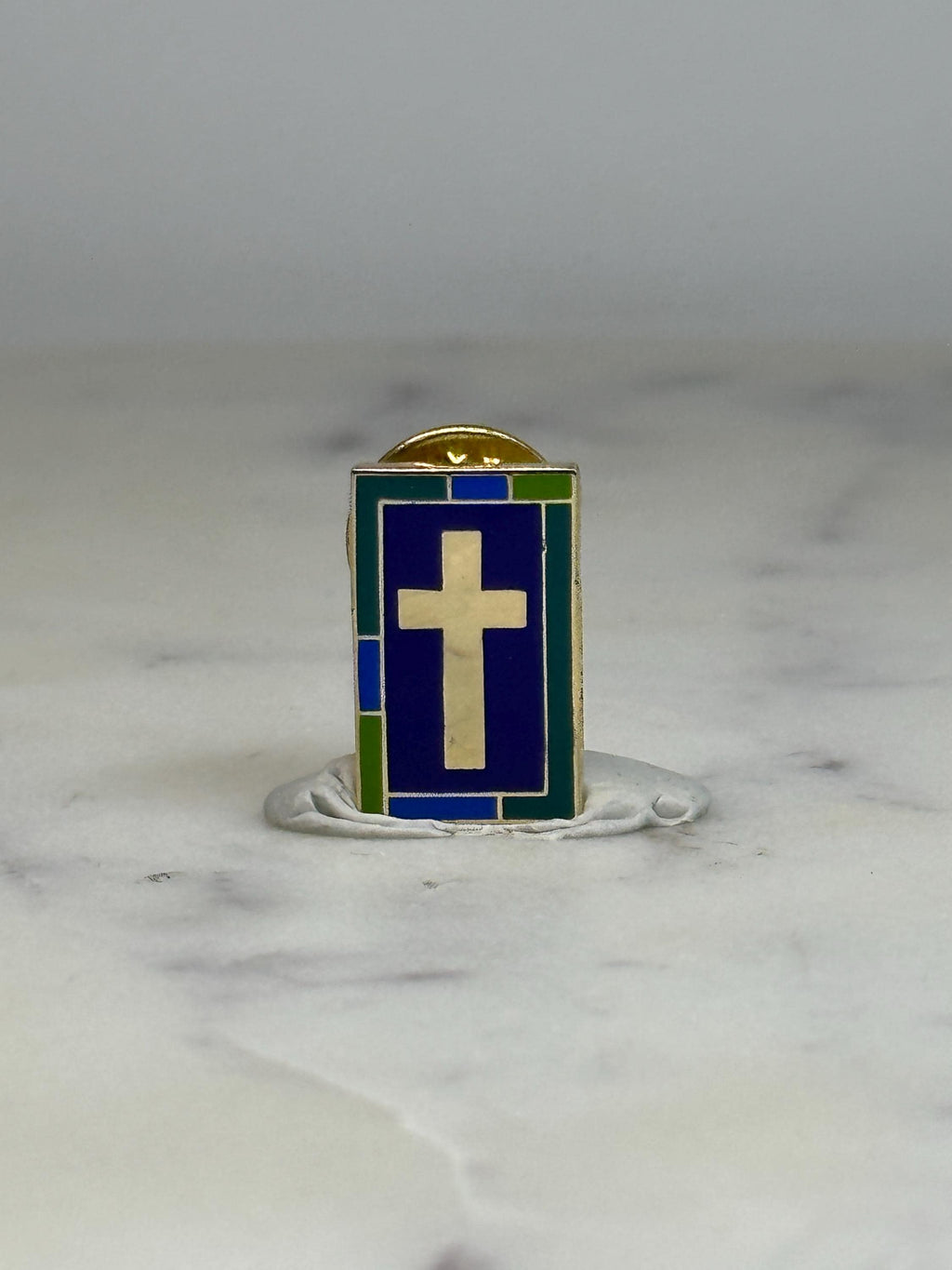 Christian Cross Pin: Blue Green Enamel - Faith-Based Religious Accessory