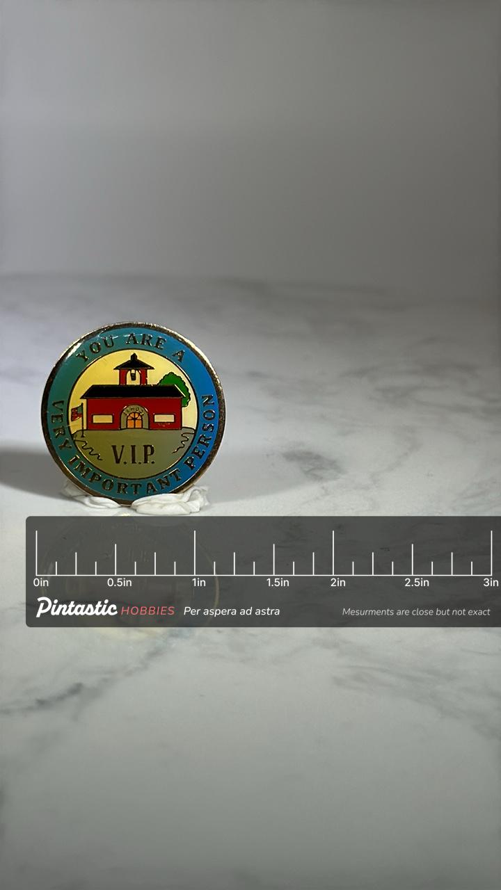 Schoolhouse VIP Recognition Pin: Bold Enamel Finish - Retro Appreciation Accessory with ruler overlay for size reference