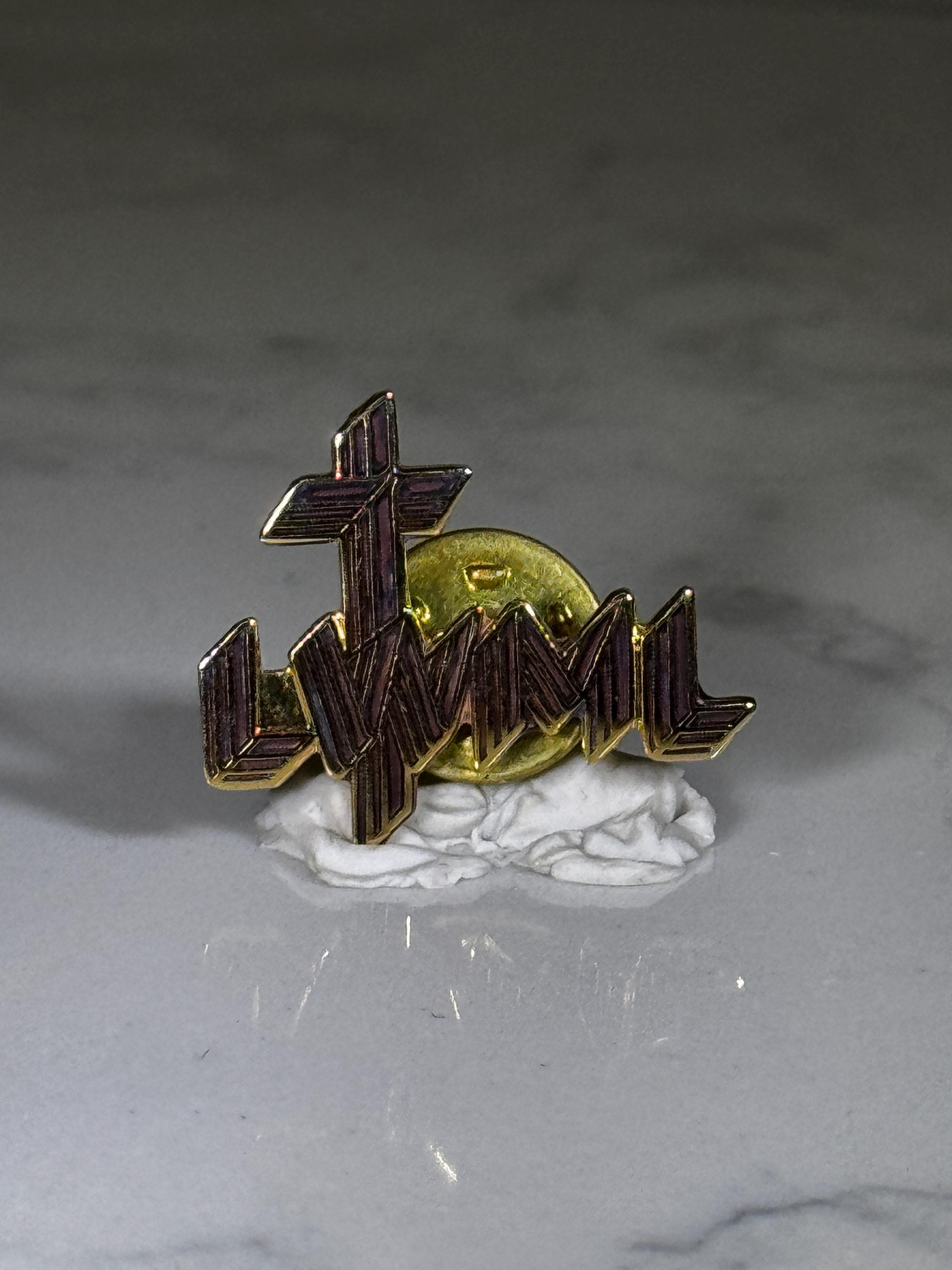Lutheran Women's Missionary League Pin: Gold & Wood Tone Enamel - Faith-Based Accessory