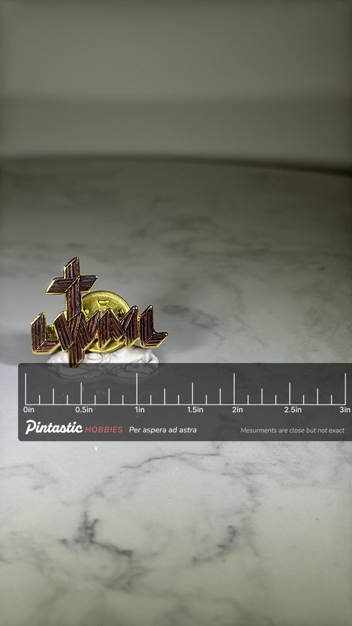 Lutheran Women's Missionary League Pin: Gold & Wood Tone Enamel - Faith-Based Accessory with ruler overlay for size reference