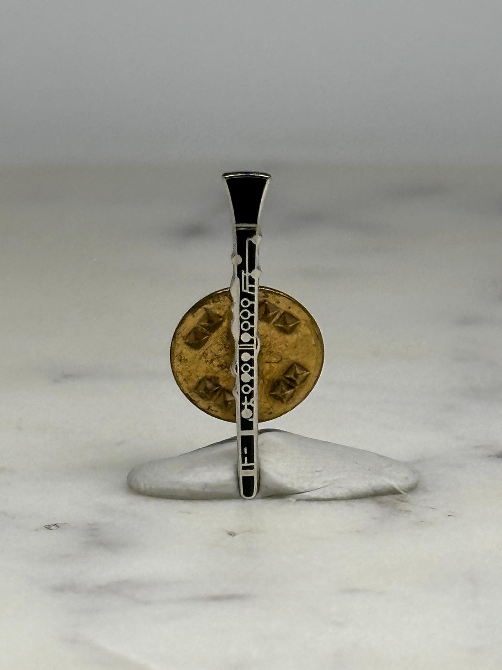 Clarinet Enamel Lapel Pin: Black & Silver Finish - Musical Accessory