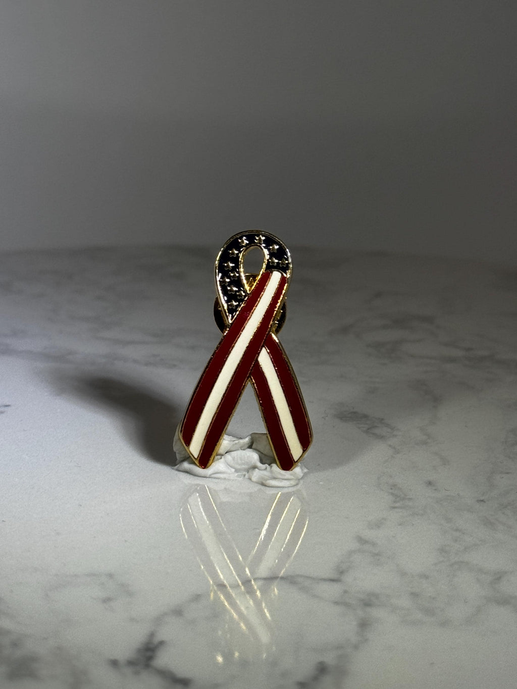 Patriotic Ribbon Pin: Red White Blue Enamel - Americana Accessory