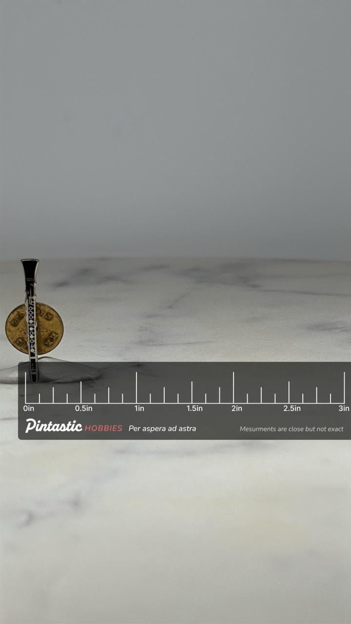 Clarinet Enamel Lapel Pin: Black & Silver Finish - Musical Accessory with ruler overlay for size reference