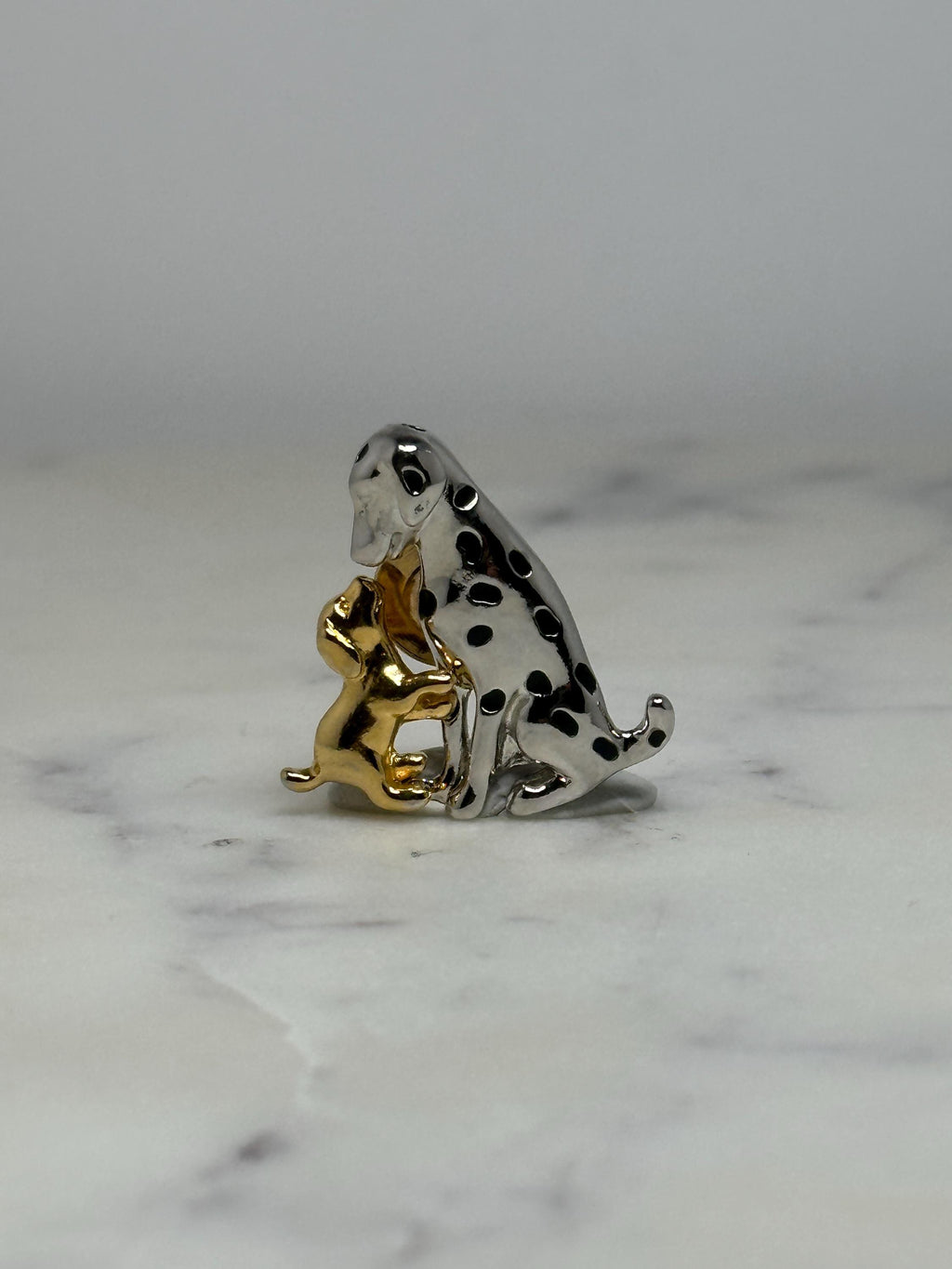 Dalmatian and Puppy Pin: Silver & Gold Tone - Vintage Animal Accessory