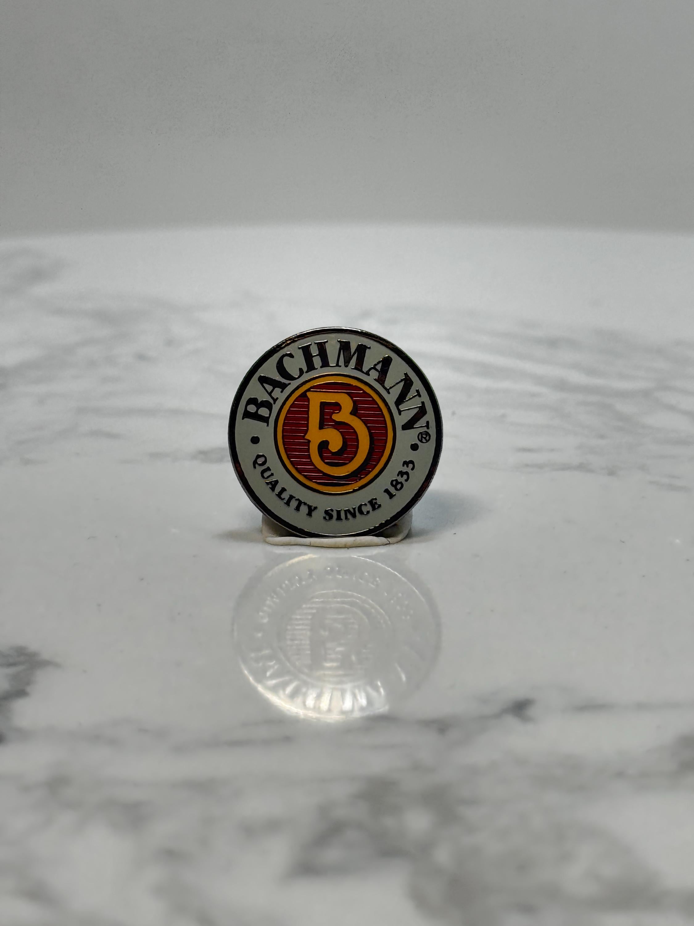 Bachmann Model Railroad 5 Year Enamel Pin: Red & Gold Logo - Vintage Career Accessory