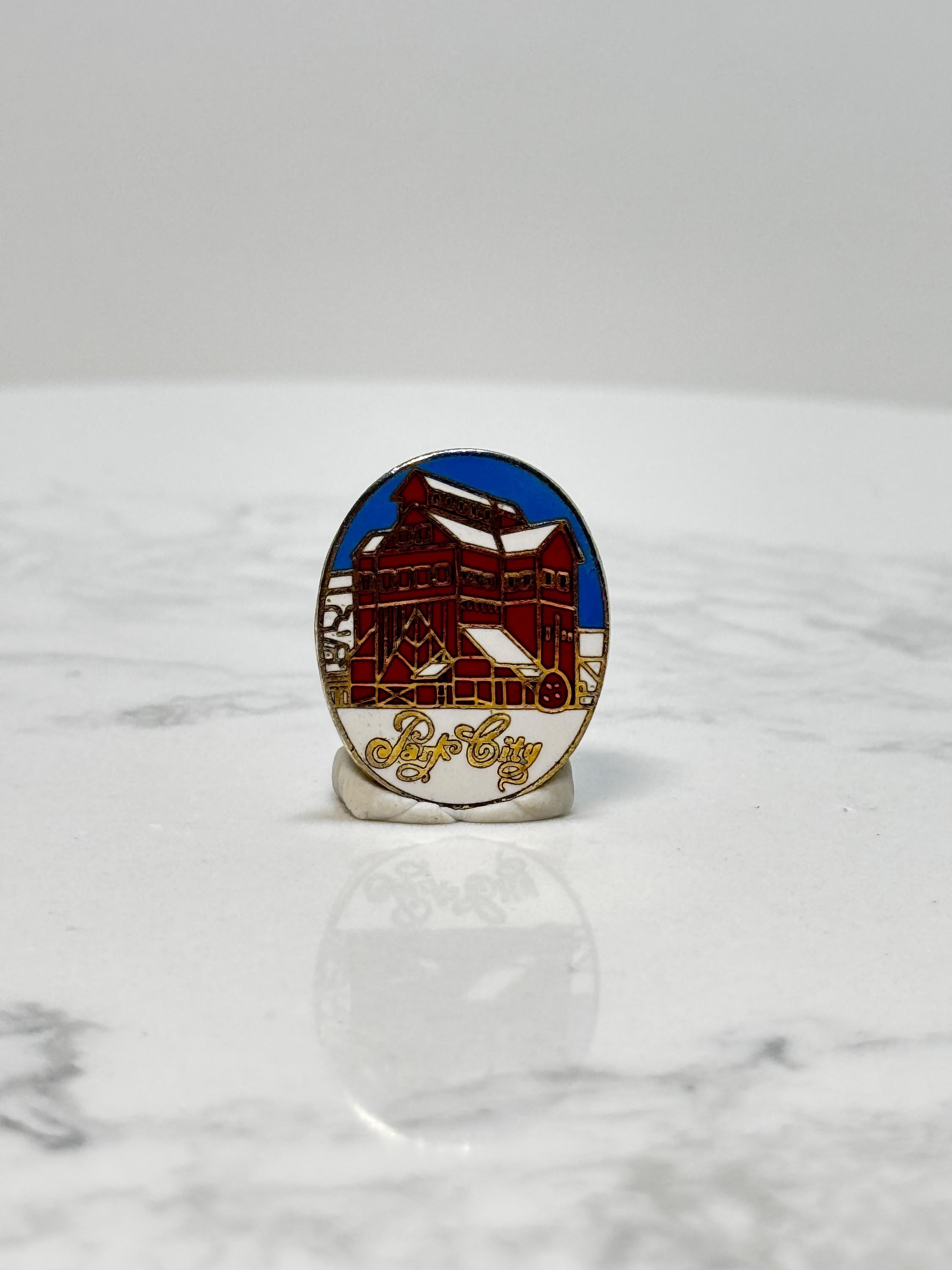 Park City Building Enamel Pin: Red & Blue Cloisonné - Vintage Souvenir Accessory