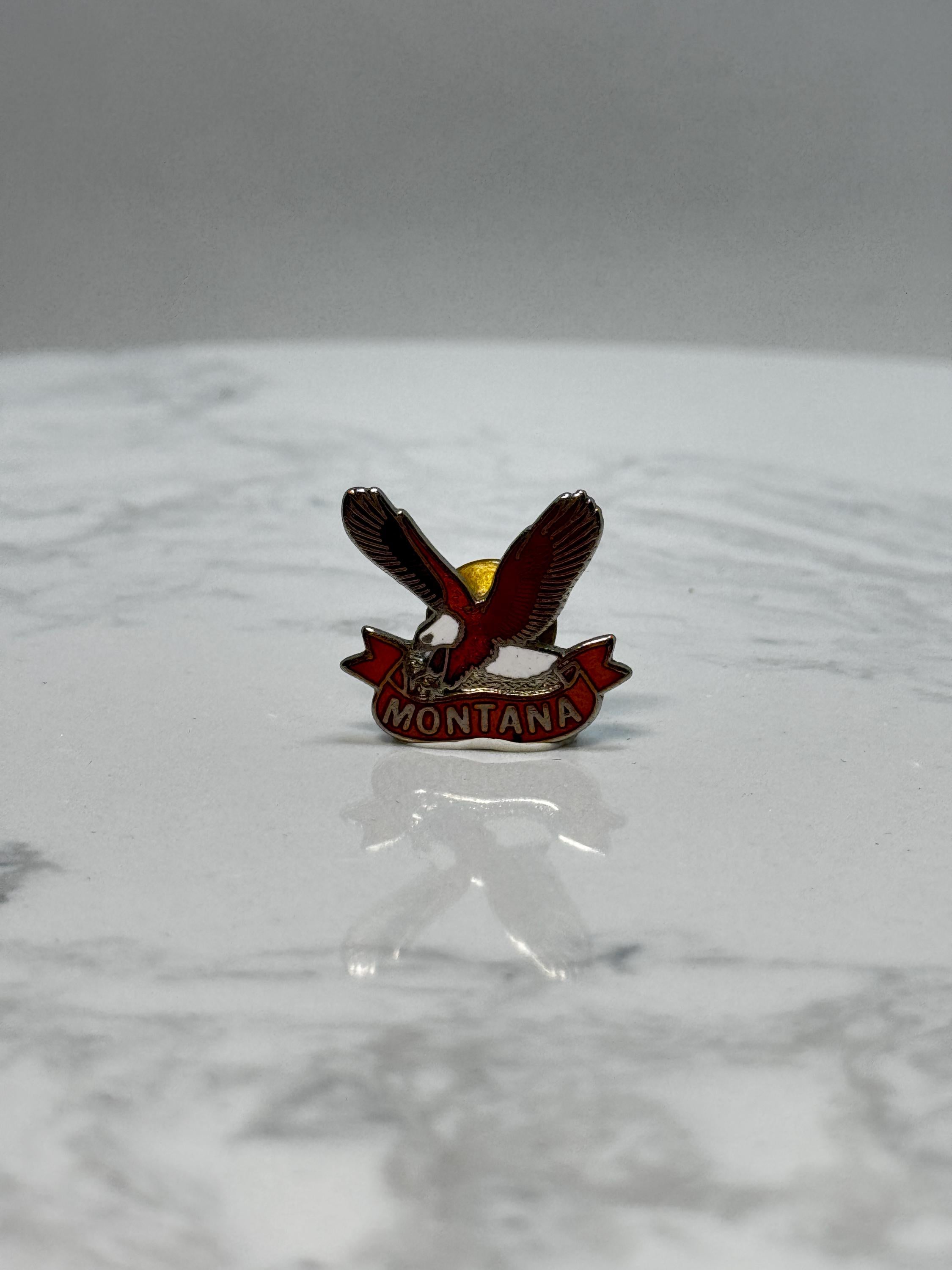 Montana Eagle Souvenir Pin: Red Enamel Gold-Tone - Vintage Travel Accessory