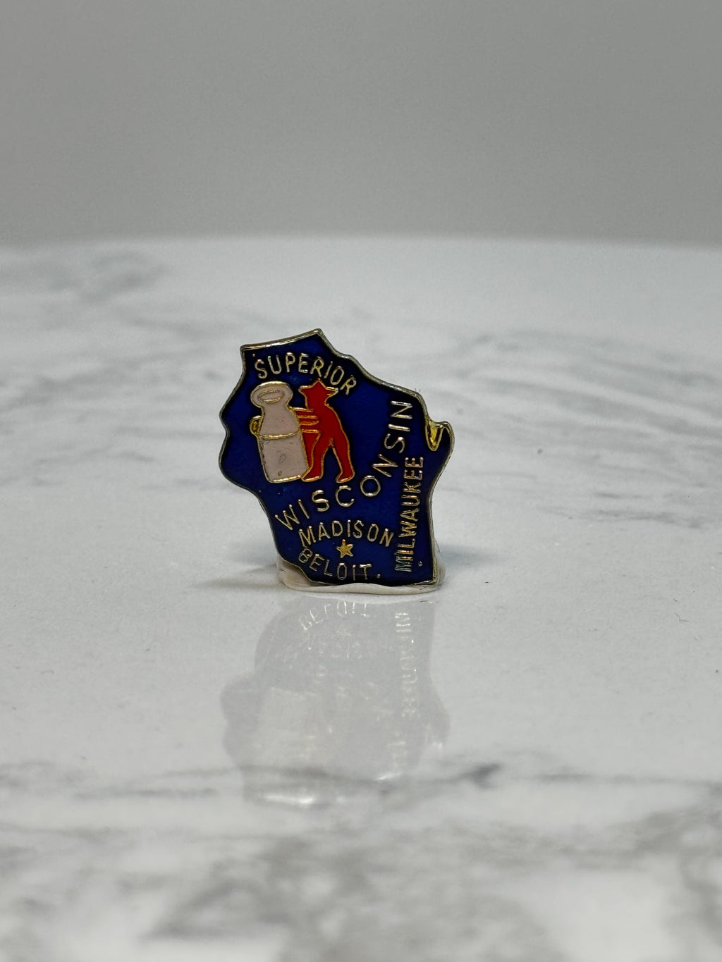 Wisconsin State Souvenir Pin: Blue Enamel & Gold Trim - Vintage Travel Accessory