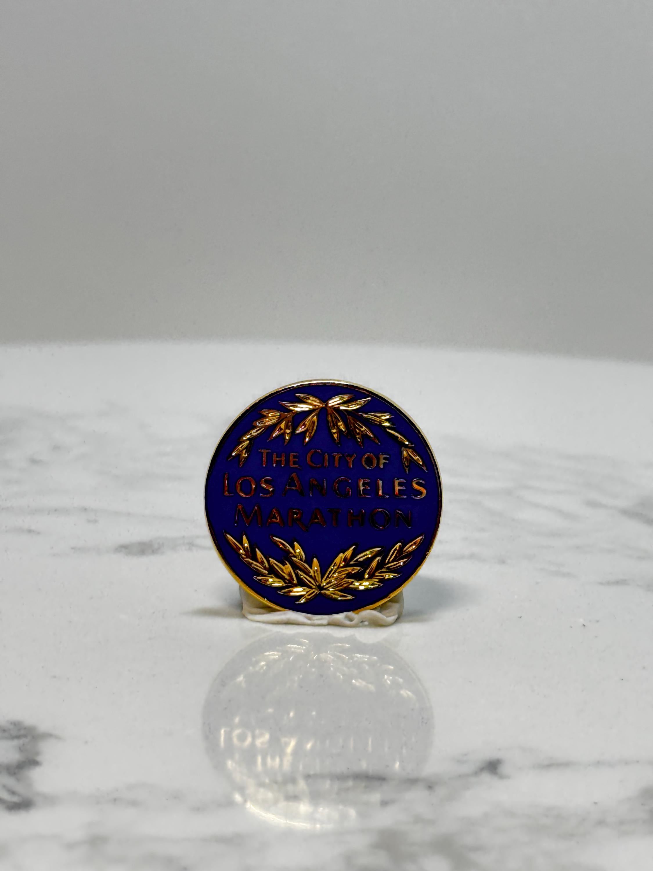 Los Angeles Marathon Pin: Gold Laurel on Blue - Athletic Event Accessory
