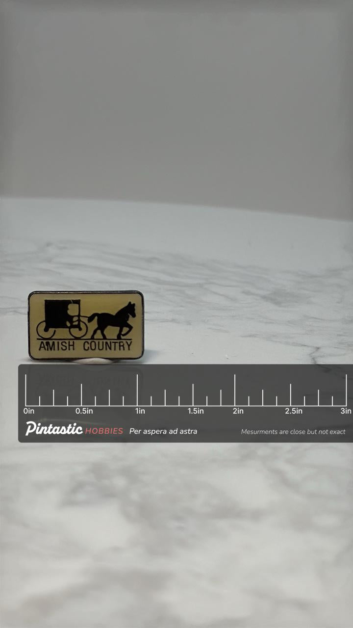 Amish Country Souvenir Pin: Yellow Enamel - Retro Travel Accessory with ruler overlay for size reference