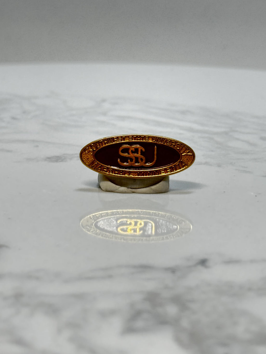 Southwest State University Lapel Pin: Gold Maroon Enamel - Vintage College Accessory